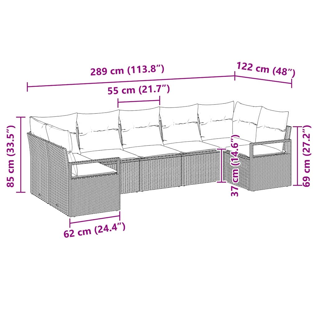 Sofa Sæt med pude 7 pcs Lysegrå polyrattan