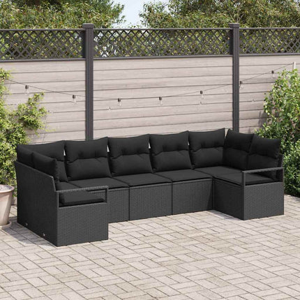 Sofa Sæt med pude 7 pcs Sort polyrattan