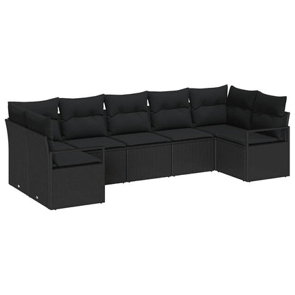 Sofa Sæt med pude 7 pcs Sort polyrattan