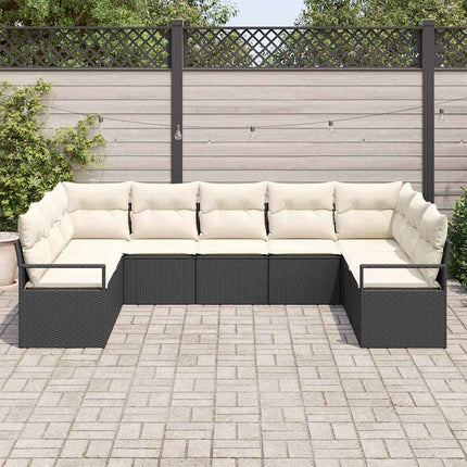Sofa Sæt med pude 9 pcs Sort polyrattan