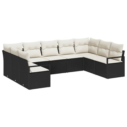 Sofa Sæt med pude 9 pcs Sort polyrattan