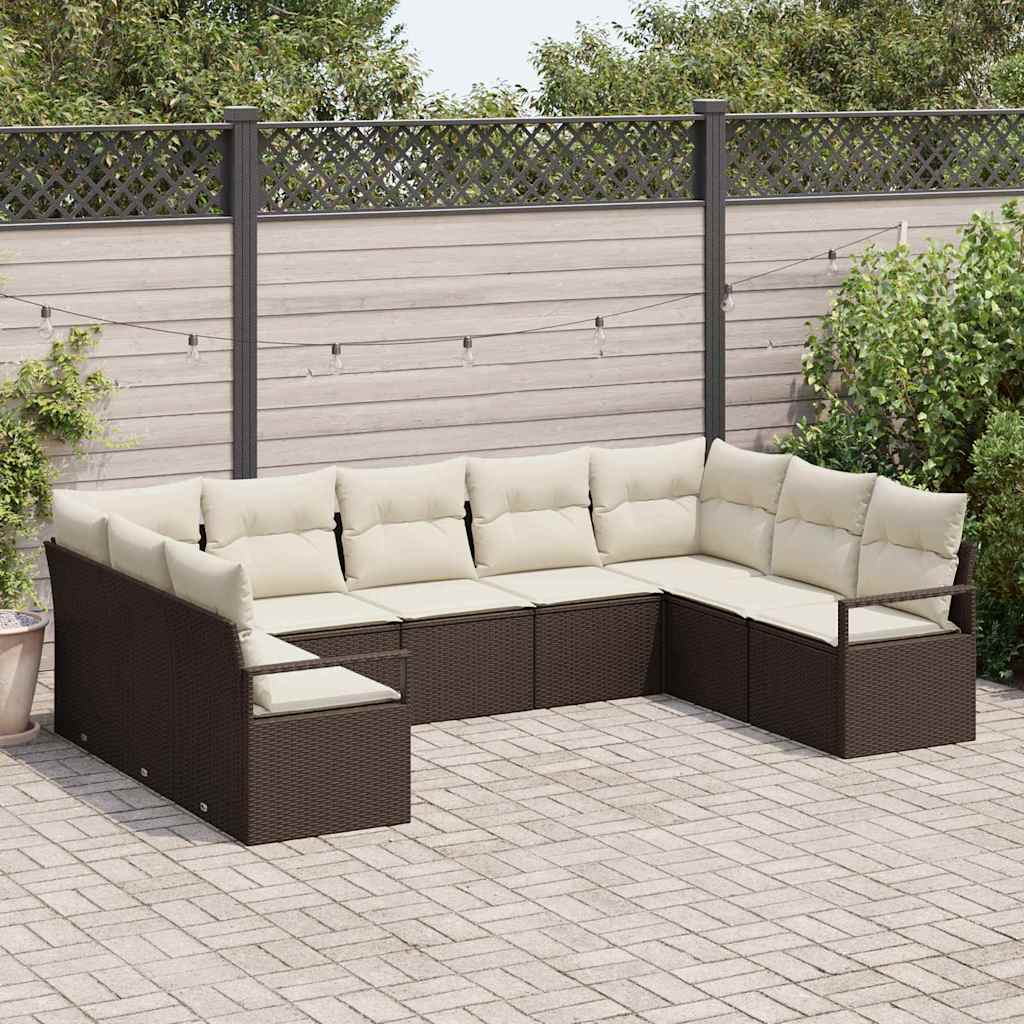 Sofa Sæt med pude 9 pcs Brun polyrattan