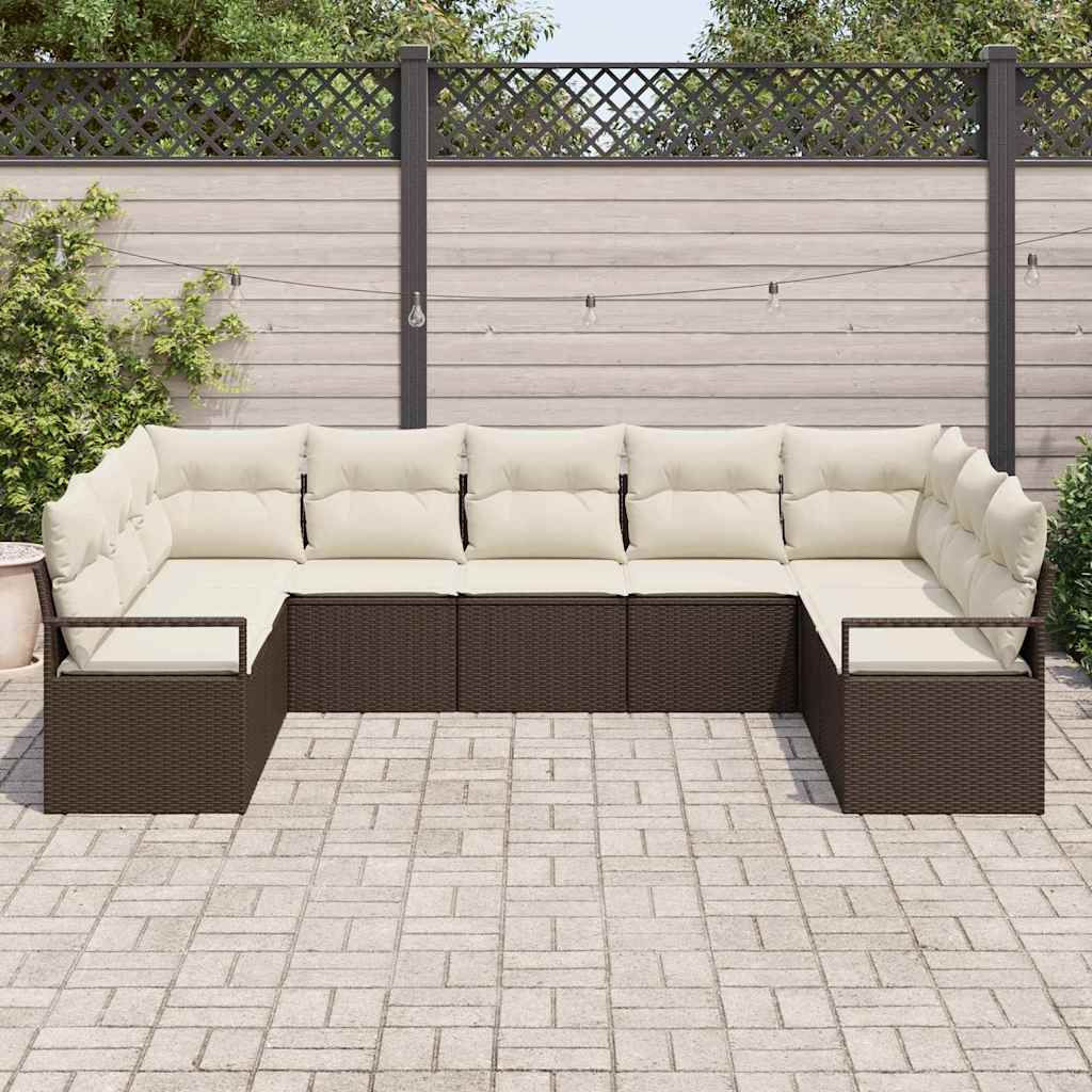 Sofa Sæt med pude 9 pcs Brun polyrattan