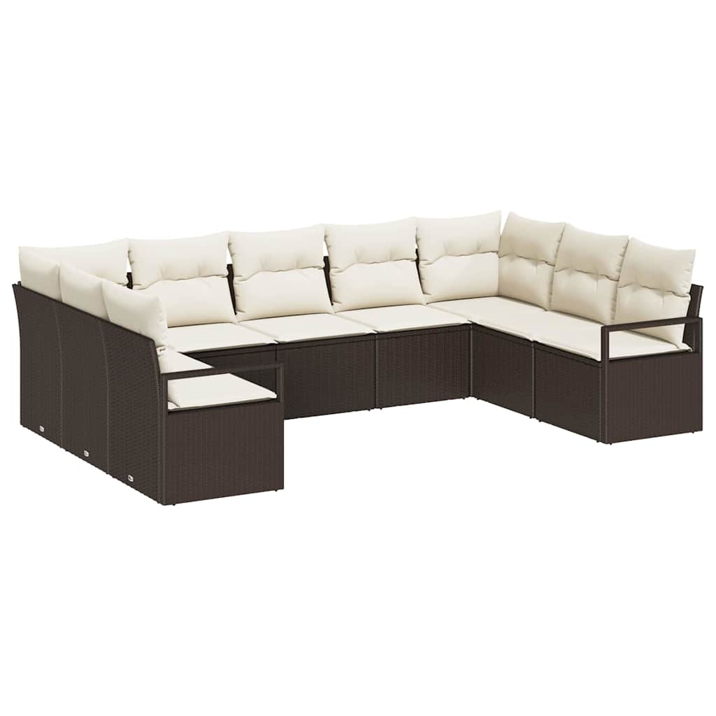Sofa Sæt med pude 9 pcs Brun polyrattan