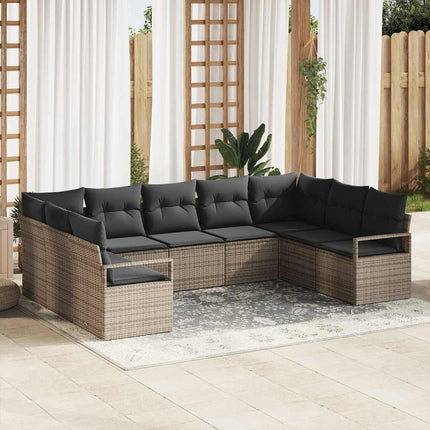 Sofa Sæt med pude 9 pcs Grå polyrattan