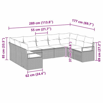 Sofa Sæt med pude 9 pcs Grå polyrattan