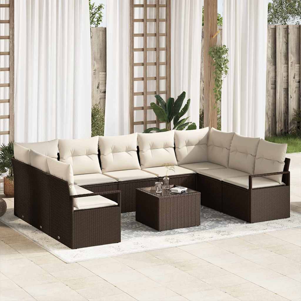 Sofa Sæt med pude 10 pcs Brun polyrattan