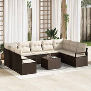 Sofa Sæt med pude 10 pcs Brun polyrattan