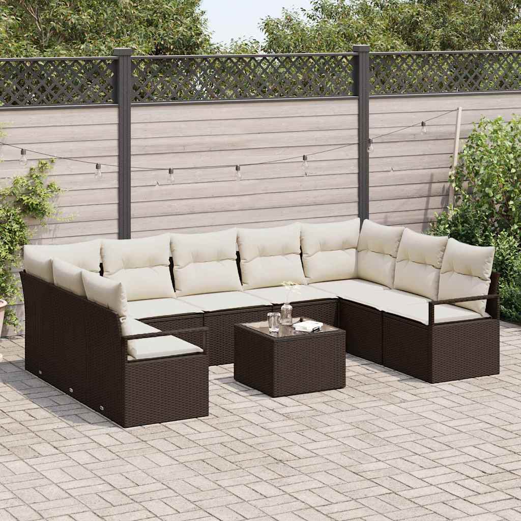 Sofa Sæt med pude 10 pcs Brun polyrattan