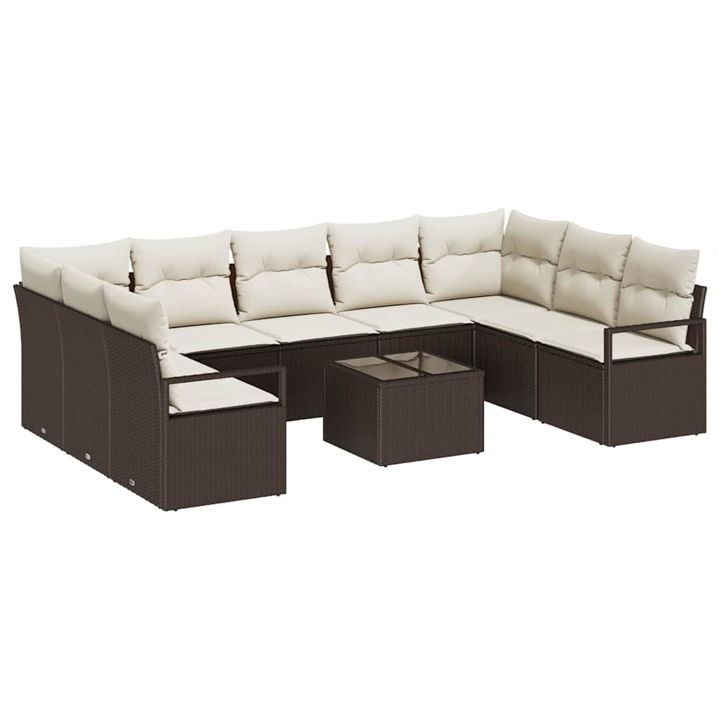 Sofa Sæt med pude 10 pcs Brun polyrattan