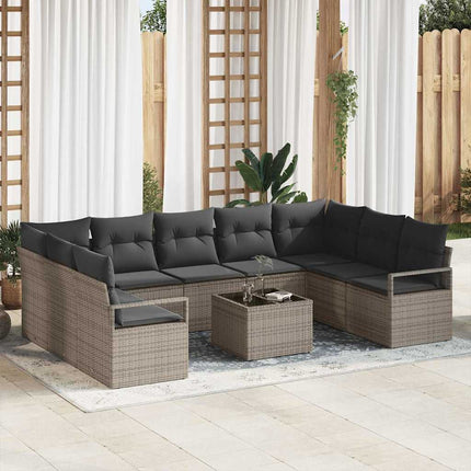 Sofa Sæt med pude 10 pcs Grå polyrattan
