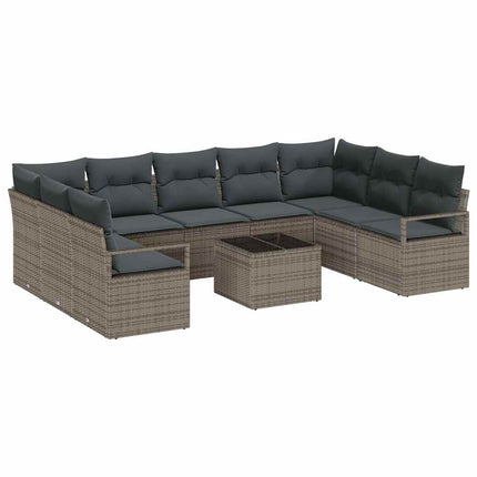 Sofa Sæt med pude 10 pcs Grå polyrattan