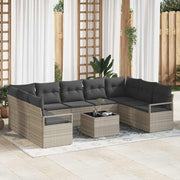 Sofa Sæt med pude 10 pcs Lysegrå polyrattan
