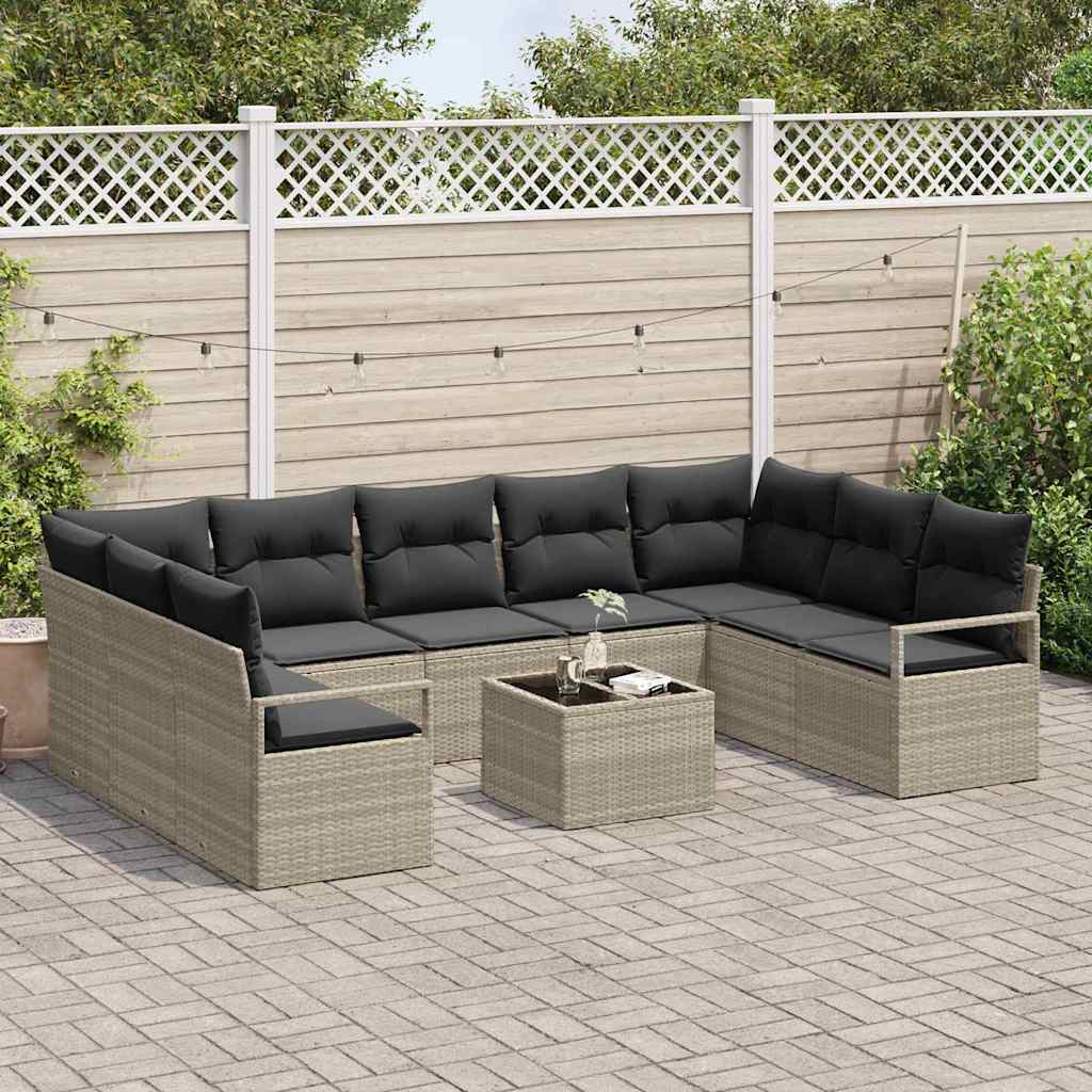 Sofa Sæt med pude 10 pcs Lysegrå polyrattan