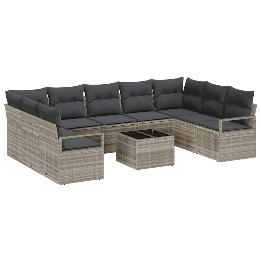 Sofa Sæt med pude 10 pcs Lysegrå polyrattan