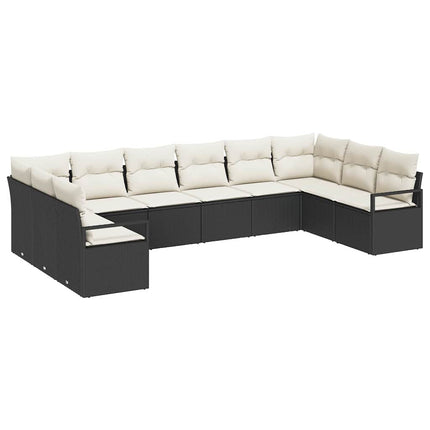 Sofa Sæt med pude 10 pcs Sort polyrattan