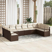 Sofa Sæt med pude 10 pcs Brun polyrattan