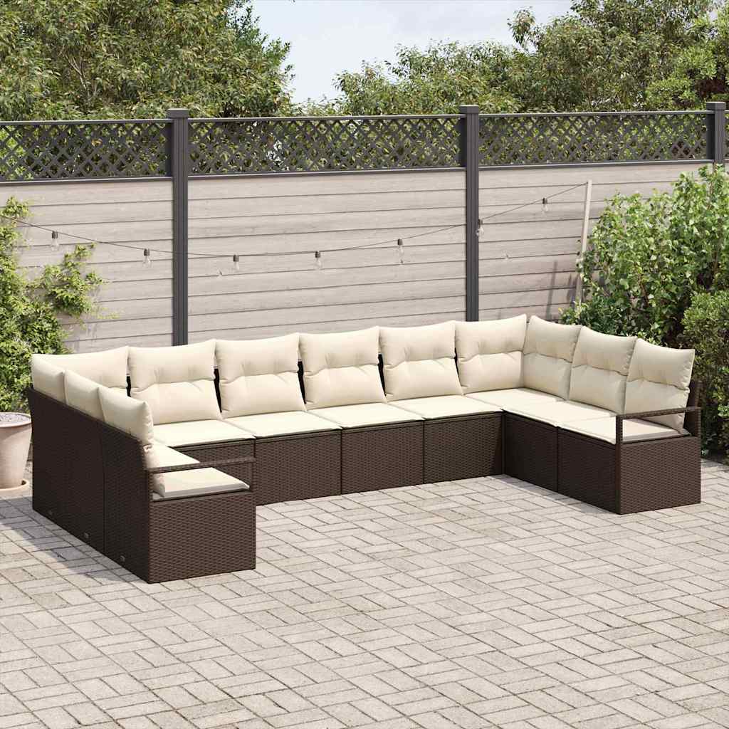 Sofa Sæt med pude 10 pcs Brun polyrattan