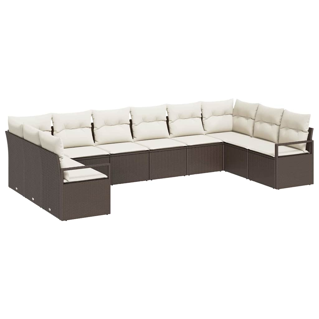 Sofa Sæt med pude 10 pcs Brun polyrattan