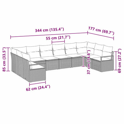 Sofa Sæt med pude 10 pcs Grå polyrattan