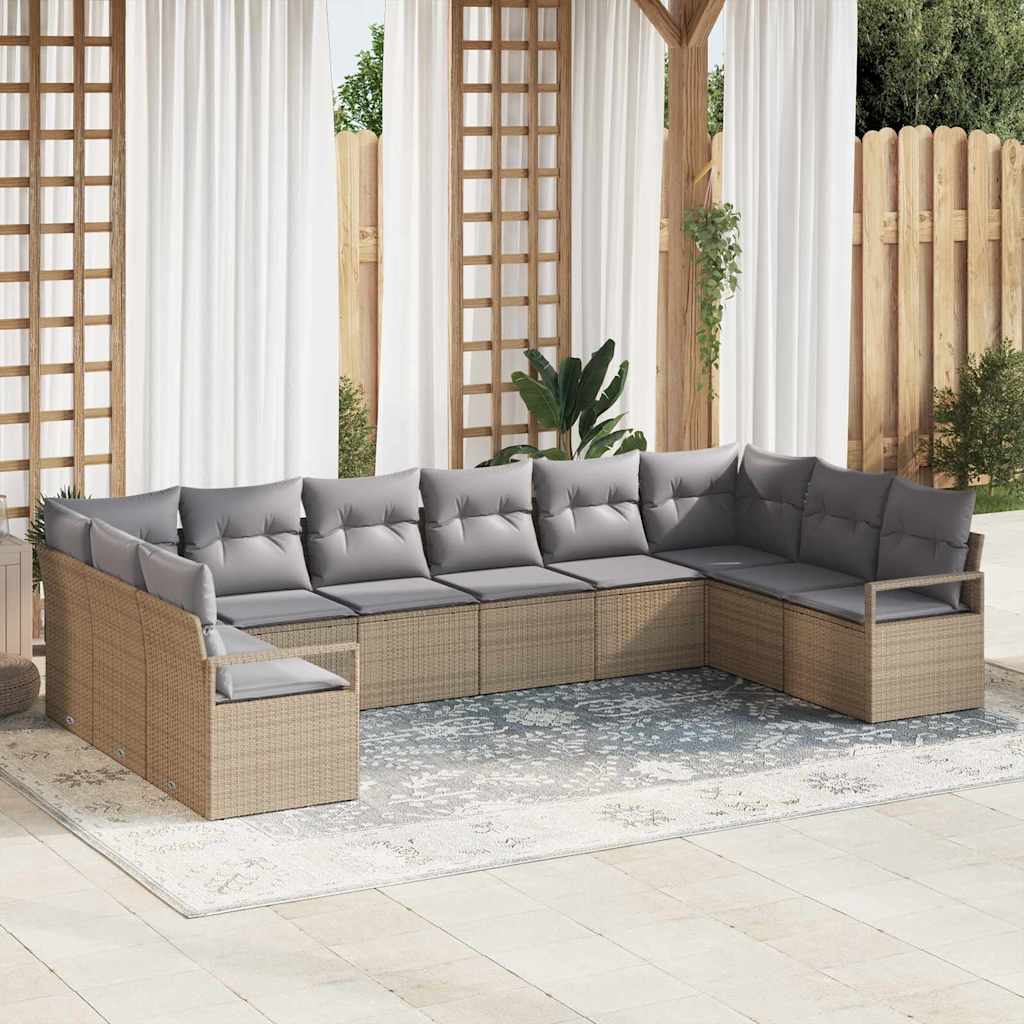 Sofa Sæt med pude 10 pcs Beige polyrattan