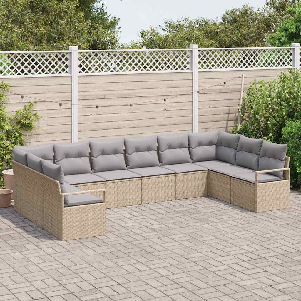 Sofa Sæt med pude 10 pcs Beige polyrattan