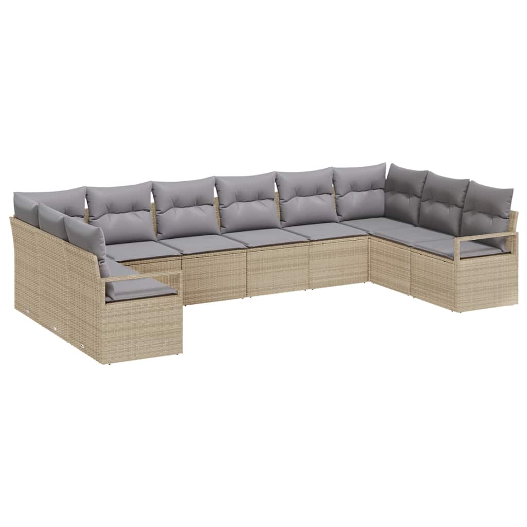 Sofa Sæt med pude 10 pcs Beige polyrattan