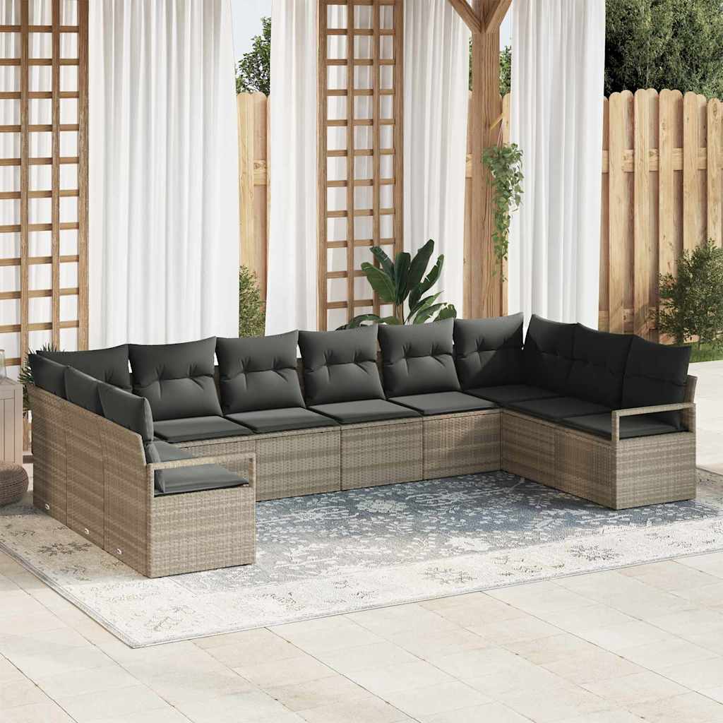 Sofa Sæt med pude 10 pcs Lysegrå polyrattan
