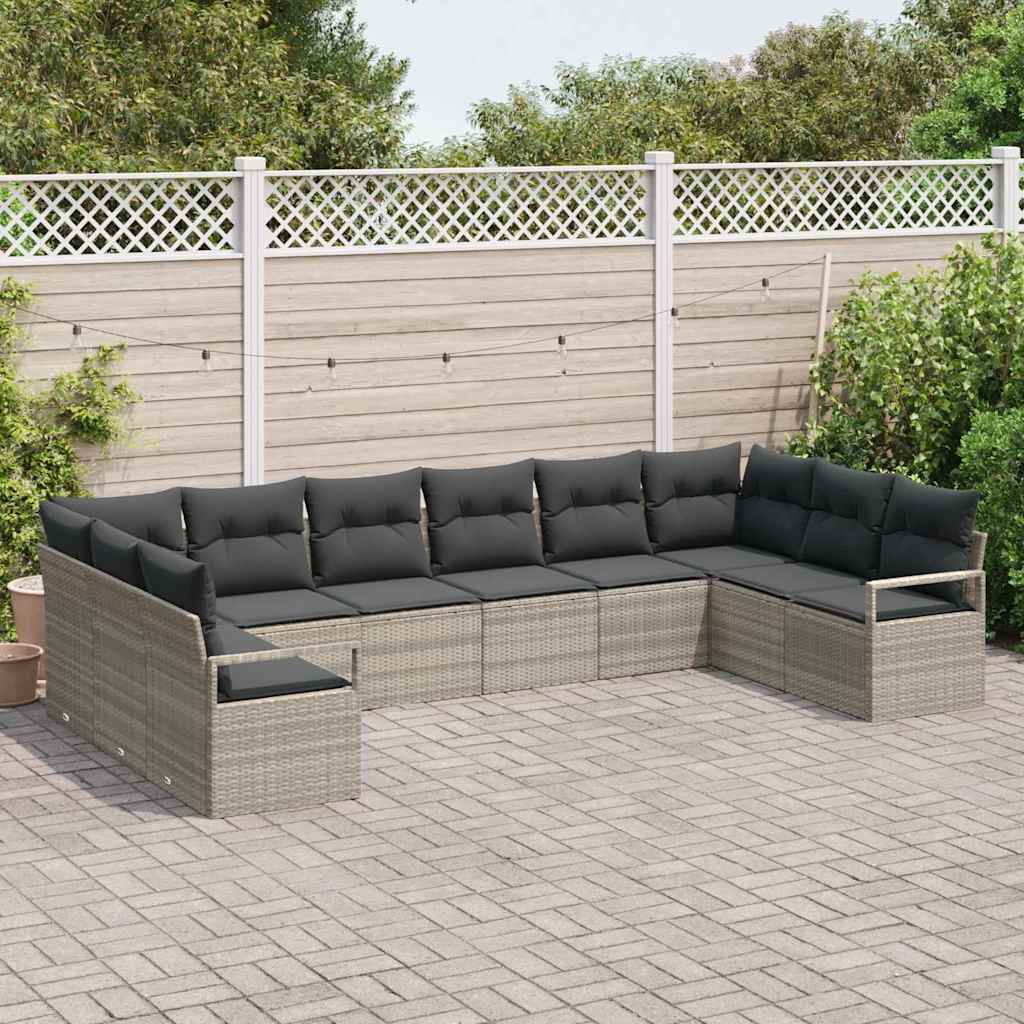 Sofa Sæt med pude 10 pcs Lysegrå polyrattan