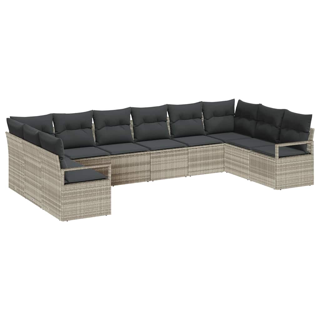 Sofa Sæt med pude 10 pcs Lysegrå polyrattan
