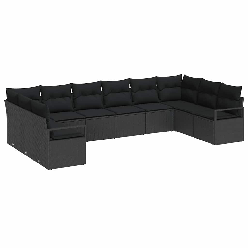 Sofa Sæt med pude 10 pcs Sort polyrattan