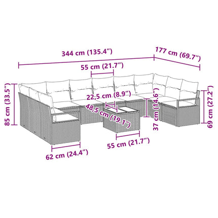 Sofa Sæt med pude 11 pcs Grå polyrattan
