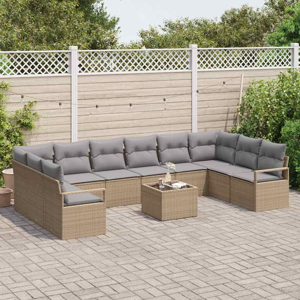 Sofa Sæt med pude 11 pcs Beige polyrattan