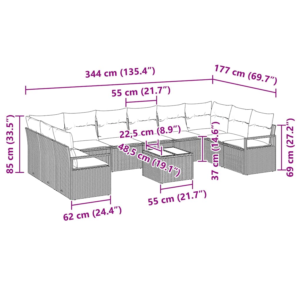 Sofa Sæt med pude 11 pcs Beige polyrattan