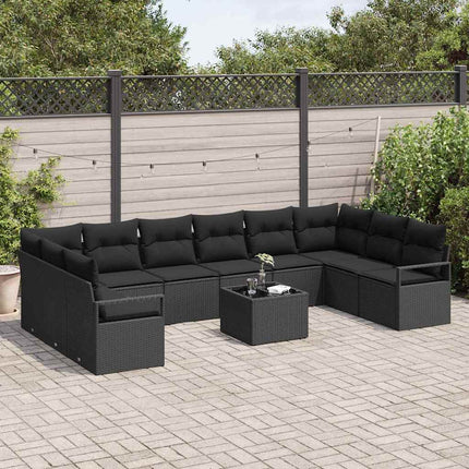 Sofa Sæt med pude 11 pcs Sort polyrattan