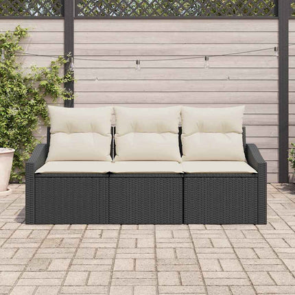Sofa Sæt med pude 3 pcs Sort polyrattan