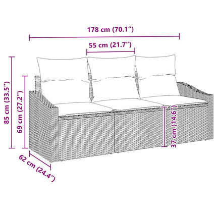Sofa Sæt med pude 3 pcs Brun polyrattan