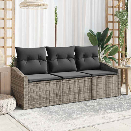 Sofa Sæt med pude 3 pcs Grå polyrattan