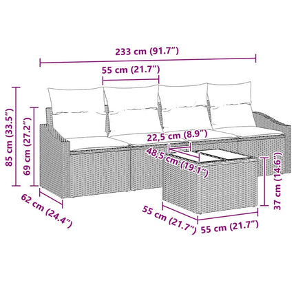 Sofa Sæt med pude med pude 5 pcs Grå polyrattan