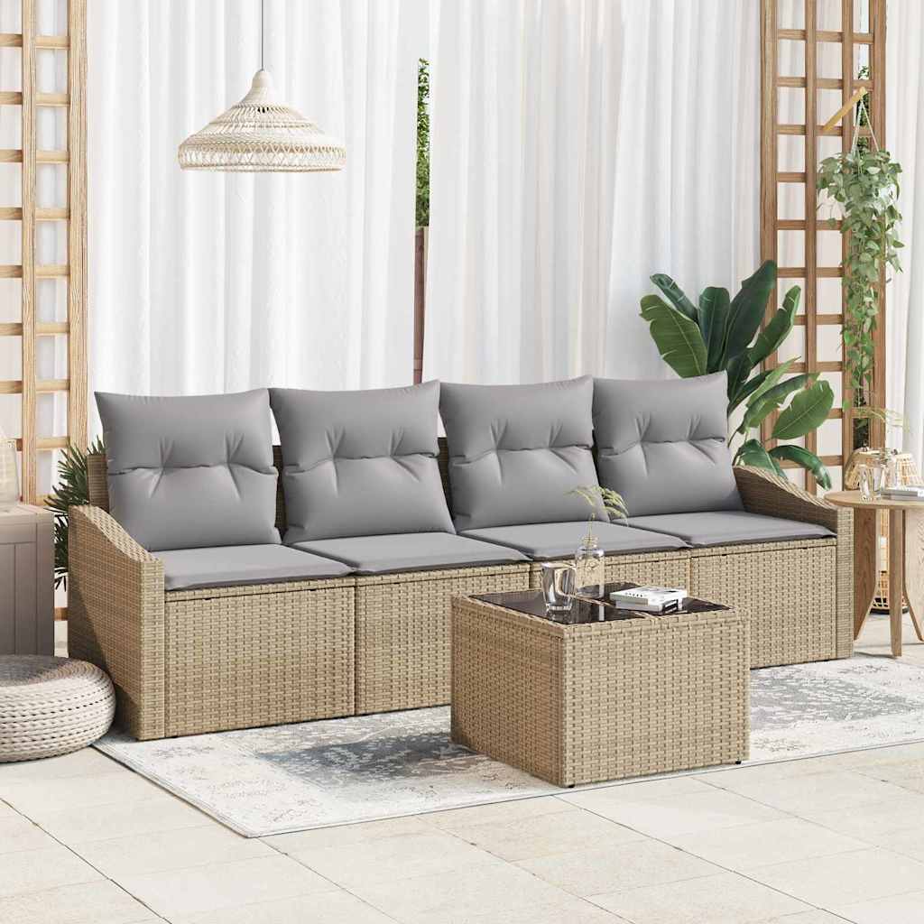Sofa Sæt med pude med pude 5 pcs Beige og lys grå polyrattan