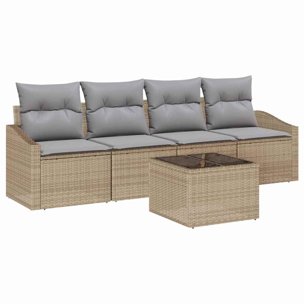 Sofa Sæt med pude med pude 5 pcs Beige og lys grå polyrattan