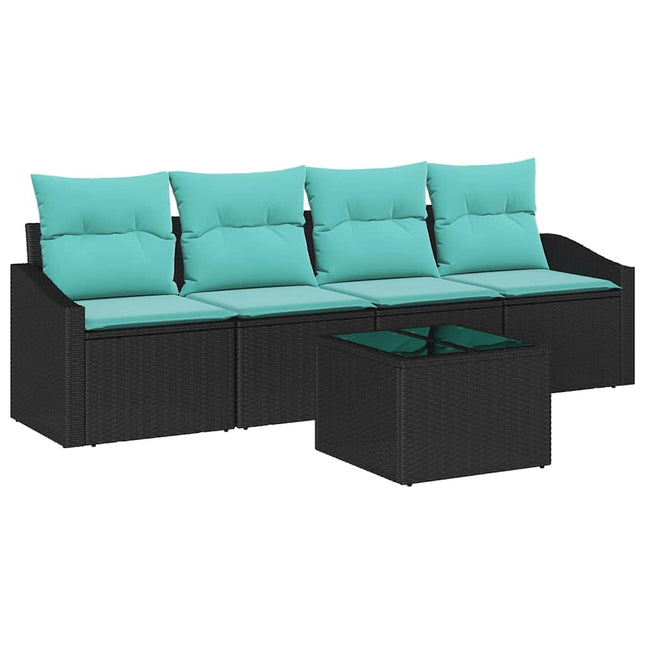 Sofa Sæt med pude med pude 5 pcs Sort og Turkis polyrattan