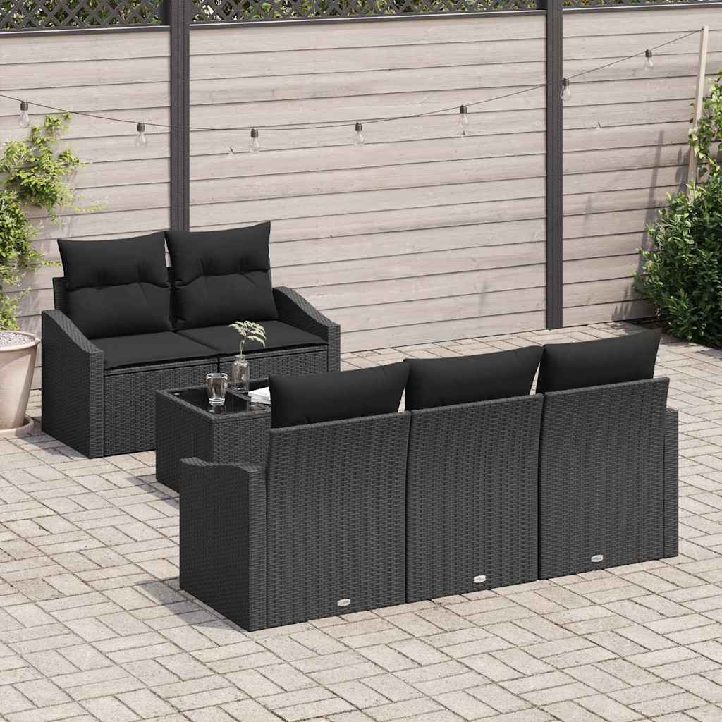 Sofa Sæt med pude med pude 6 pcs Sort polyrattan