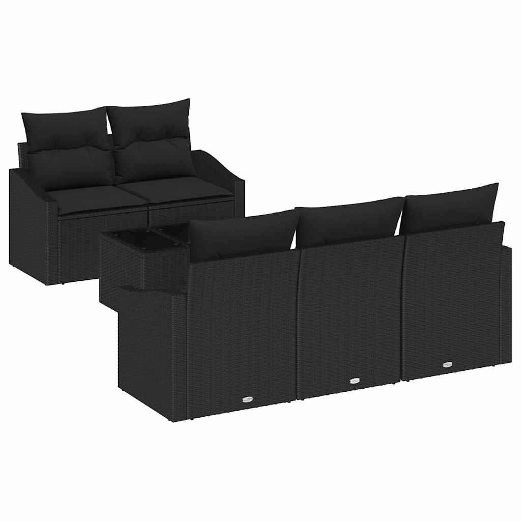Sofa Sæt med pude med pude 6 pcs Sort polyrattan
