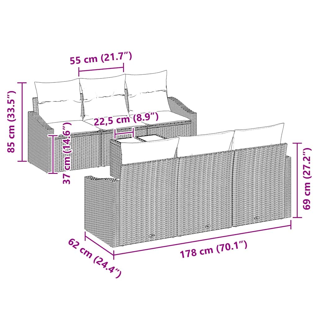 Sofa Sæt med pude med pude 7 pcs Sort og Cream polyrattan