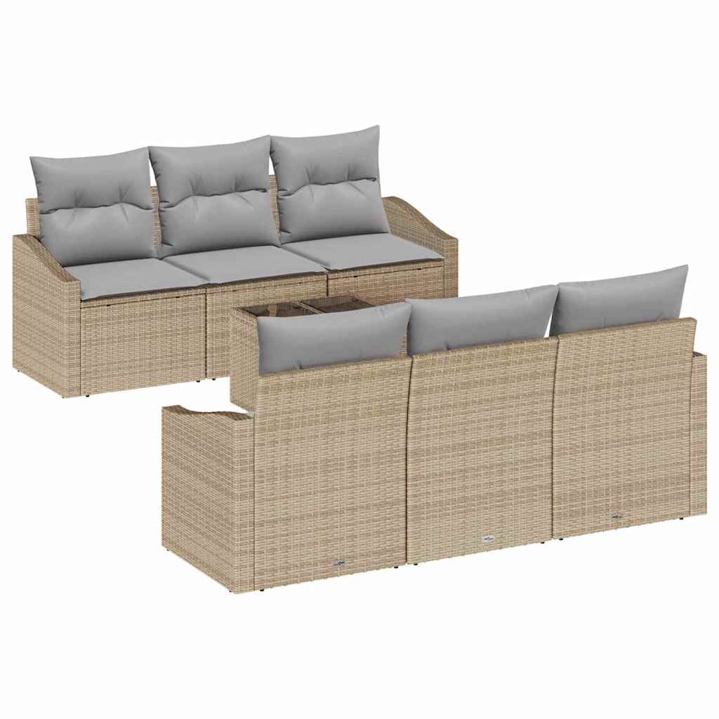 Sofa Sæt med pude med pude 7 pcs Beige og lys grå polyrattan