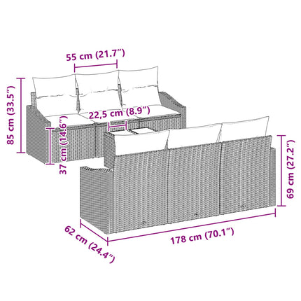 Sofa Sæt med pude med pude 7 pcs Sort og Turkis polyrattan