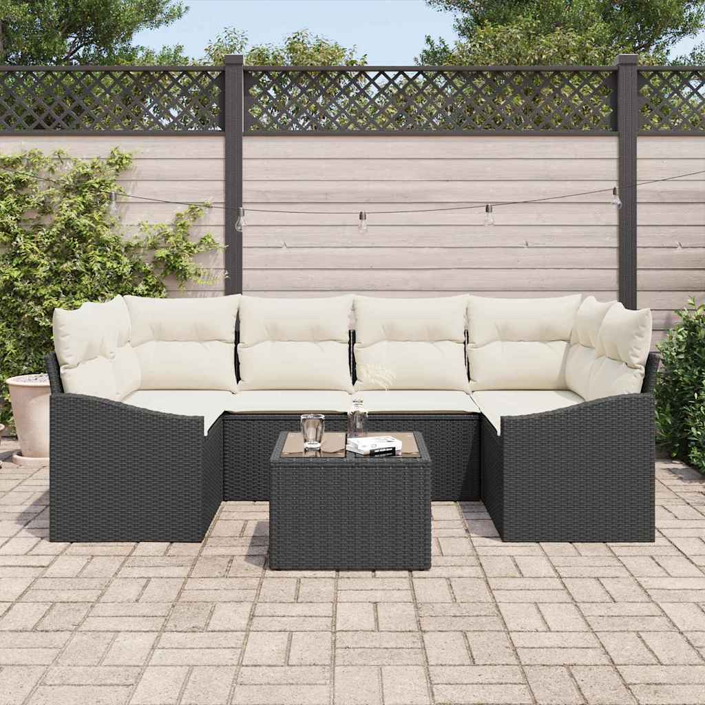 Sofa Sæt med pude med pude 7 pcs Sort og Cream polyrattan