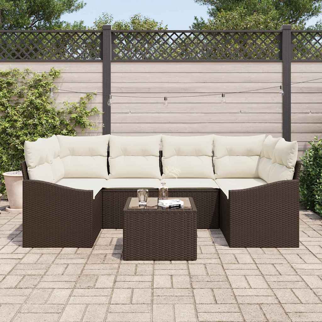 Sofa Sæt med pude med pude 7 pcs Brun og Creme polyrattan