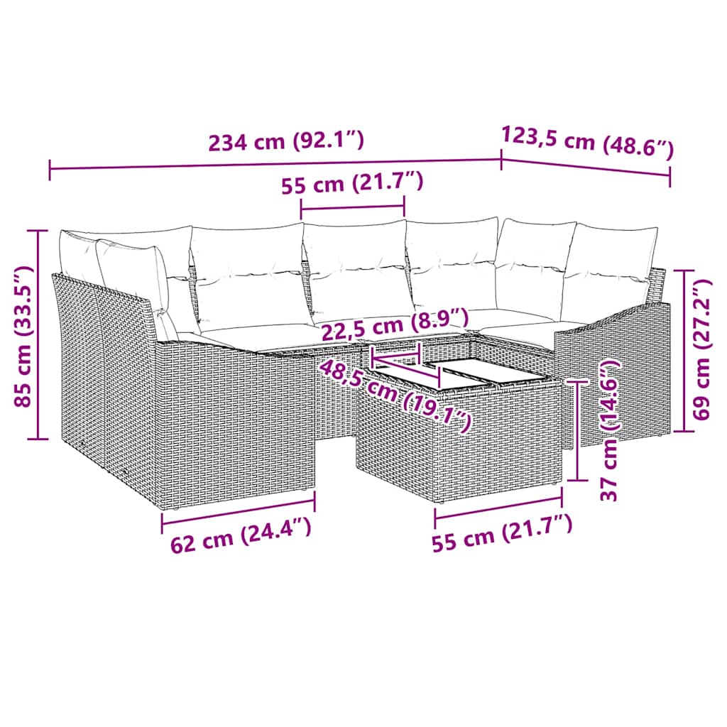 Sofa Sæt med pude med pude 7 pcs Brun og Creme polyrattan